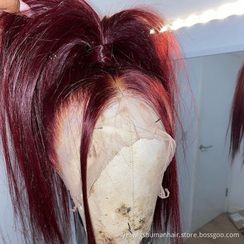 Wholesale 99J 27 30 Colored Straight Lace Wig Raw Brazilian Virgin Human Hair Hd Full Lace Front Wig For Black Women Human Hair